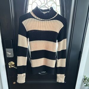 Chic Striped Black and Cream Turtleneck Sweater